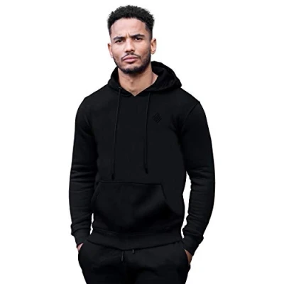 Image of Enzo Mens Hoodie Pullover Hooded Sweatshirt Fleece Warm Hoody Top Black XL