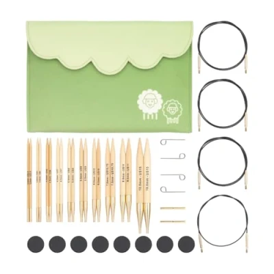 Image of KNITPRO Interchangeable Needle Tips Set Bamboo Deluxe Set, Wood and Gold