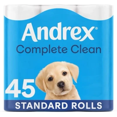 Image of Andrex Toilet Roll Complete Classic Clean Paper, 45 Rolls
