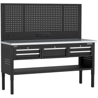 Image of Superline Pro Modular Workbench with 5 Drawers Stainless Steel Worktop 1830mm