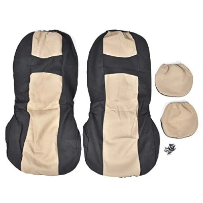 Image of EBTOOLS 4Pcs Seat &amp; Headrest Cover,Universal Car Front Protective Cover Set Hook Fittings Replacement for All Seasons(Beige+Black)