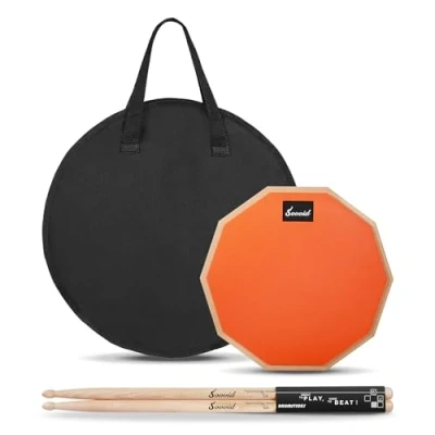 Image of Sovvid 8 Inches Drum Pad and 5A Sticks, Double Sided Snare Practice for Drummers, Silent Adults Kids with Storage Bag Orange