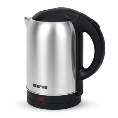 Image of Geepas Electric Kettle, 1800W Stainless Steel Cordless Kettle Boil Dry Protection &amp; Auto Shut Off 1.8L Jug for Hot Water Tea or Coffee Swivel Base with Lid Open, Light Indicator