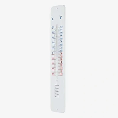 Image of HOMESCAPES Large Metal Garden Thermometer Wall Mounted Outdoor Temperature Gauge with Celsius and Fahrenheit Measurement 45 cm Tall for Green House Patio Decking