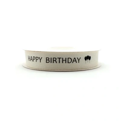 Image of OMISS HAPPY BIRTHDAY Ribbon with Balloons White Cotton Twill (HAPPY BIRTHDAY)