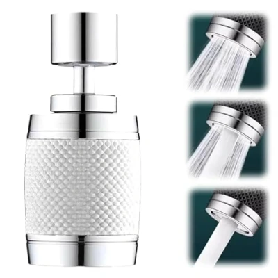 Image of 360 Degree Swivel Splash Proof Faucet Aerator, 2024 New Water Saving Tap Aerator Diffuser Nozzle Filter Adapter, Extender 3 Outlet Modes Kitchen Sink (White)