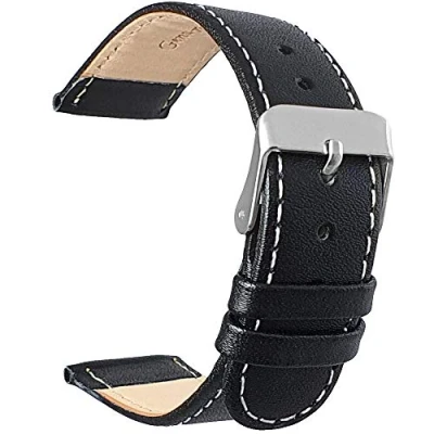 Image of Talk Time Black Leather Glove Grain Watch Strap with White Stitching 12mm