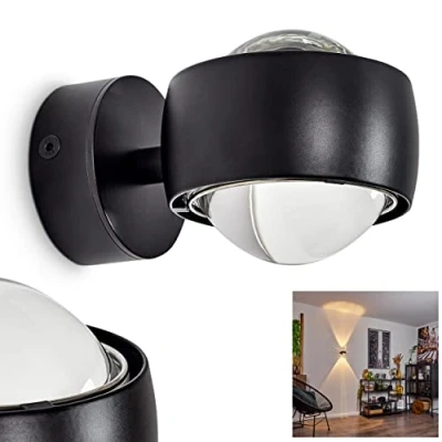 Image of Wall Light Sapri, Modern Made of Metal in Black and Clear Glass, 1 Flame lamp with up &amp; Down Effect, x G9, Without Bulbs
