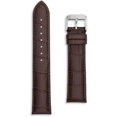 Image of Buckle &amp; Stitch Matte Calf Leather Crocodile Grain Watch Strap 20mm Dark Brown Alligator Croc Print Band (20mm, Brown)
