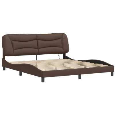 Image of vidaXL Super King Faux Leather Bed Frame with LED Lights Brown Modern Double Bed, 180x200 cm Bedroom Comfort &amp; Style