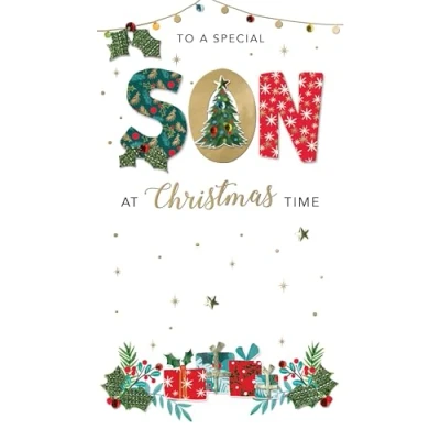 Image of Embellished to A Special Son Champagne Hand Finished Christmas Greeting Card XCDC460