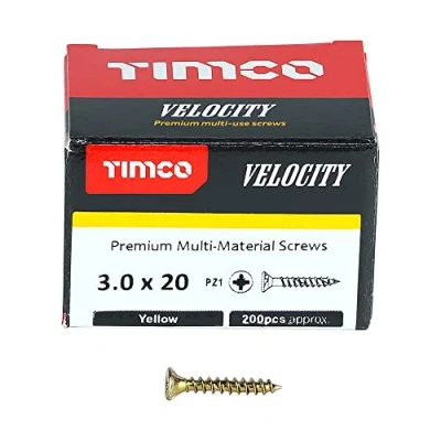 Image of TIMco 30020VY PZ1 CSK ZYP Velocity Screw 3.0 x 20 Yellow (Box of 200)