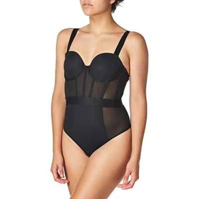 Image of DKNY Intimates Sheers Cupped Strapless Bodysuit Body, Women&#039;s, Size: 32B, Black