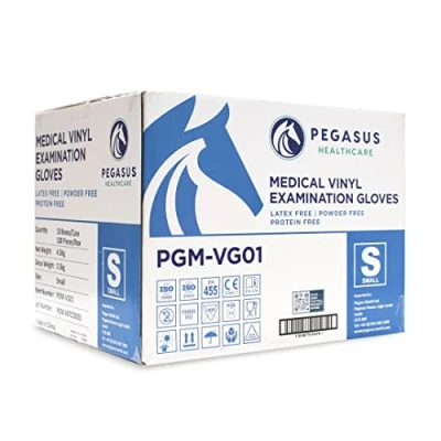Image of Pegasus Healthcare 10 Boxs Clear Disposable Vinyl Medical Examination Gloves AQL 1.5 Powder &amp; Latex Free (1000 Gloves, SMALL)