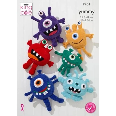 Image of King Cole Little Monsters Knitting Pattern Soft Yummy DK Knit Stuffed Toy (9201)