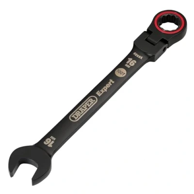 Image of Draper Expert HI TORQ Metric Flexible Head Ratchet Combination Spanner, 16mm, Black