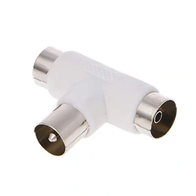 Image of Ocobudbxw 2 Way TV T Splitter Aerial Coaxial Cable Male to 2x Female Connectors Adapter