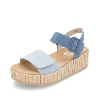 Image of Remonte D1N54 12 Flatform Stitch Blue nubuck Womens Wedge Sandals