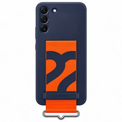 Image of Samsung Silicone Back Cover With Strap Blue Galaxy S22+