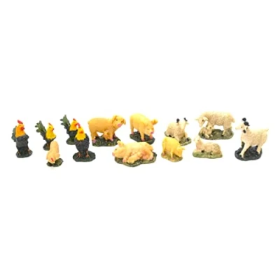 Image of 13 x Chicken Rooster Sheep Rams Lambs Pigs and Piglets. Christmas Figurines 6 cm Set of Scene, Figures. Animals, Birth Jesus. Kings. Crafts Nativity Scale Models