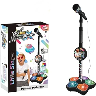 Image of SGM Musical Microphone with Stand Kids Karaoke Mic Increasing Music Singing Toy Lights and Flashing Pedals Toys (BLACK) 5350A