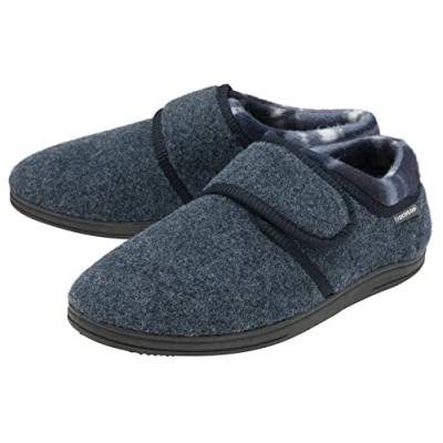 Image of DUNLOP Velcro Fastening Slippers for Men Memory Foam Orthapedic Easy Close House Bedroom Indoor (Navy, UK Footwear Size System, Adult, Men, Numeric, Medium, 12)