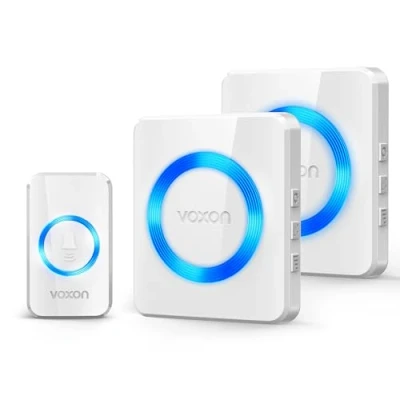 Image of Wireless Doorbell, VOXON Waterproof Door Bell Loud Chime Kit Plug in Cordless Doorbells Battery Operating at 400m Range, IP65, 3 Working Modes, 38 Chimes &amp; 5 Level Volume