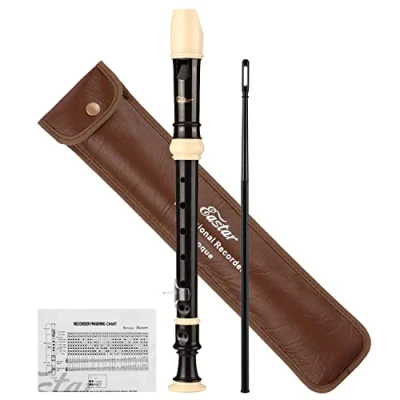 Image of Eastar Soprano Recorder for Beginners Kids, Baroque style C Key Instrument ABS Classic 3 Piece with Cleaning Kit, Thumb Rest EB0036
