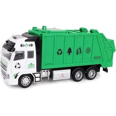 Image of Toyland® 21cm Die Cast Pull Back Green Bin Lorry Features Opening Top Latch &amp; Boys Friction Powered Truck Toys