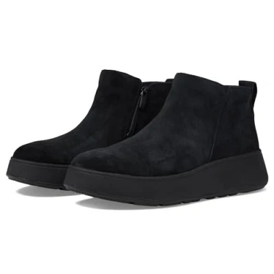 Image of Fitflop Women&#039;s F Mode Suede Flatform Zip Ankle Boots, Black, 5 UK