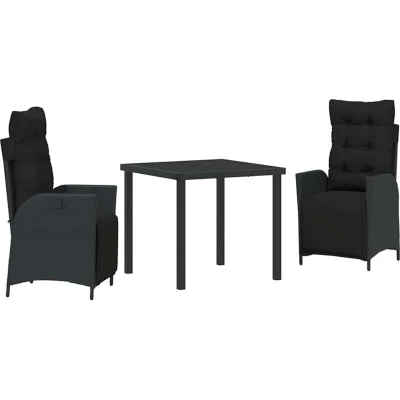 Image of vidaXL 3 Piece Garden Dining Set Black Poly Rattan