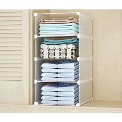 Image of MYCEE Stackable Wardrobe Shelves, Organiser, Organiser Storage Closet (1 Column 4 Layers)