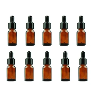 Image of 12 Amber 10 ml (1/3 oz) Glass Bottles Essential Oil Jars Refillable Makeup Cosmetic Sample Bottle Container with Eye Droppers for Aromatherapy Use (10ml)