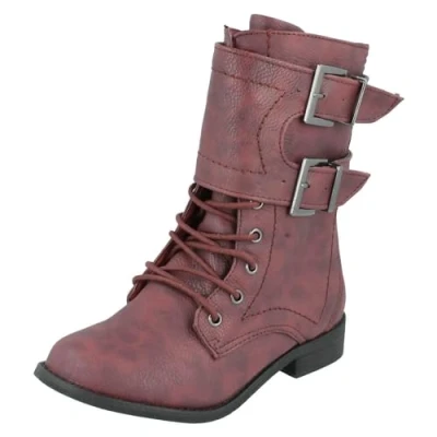 Image of Spot On Girls Boots with Buckle Design Burgundy Synthetic UK Size 2 EU 33 US 3