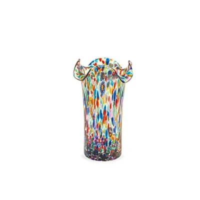 Image of H&amp;h Venetian Scalloped Glass Vase, 20 cm, Made in Italy Multi coloured