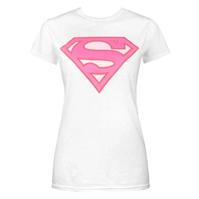 Image of Superman Pink Logo Women&#039;s Ladies White T Shirt XXL