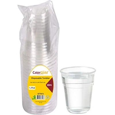 Image of Disposable Recycleable Clear Plastic Tumbler Cups (0.5 Pint (280ml)) 20pk