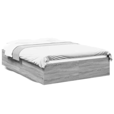 Image of vidaXL Grey Sonoma Double Bed Frame 135x190 cm Modern Engineered Wood Bedroom Furniture with Plywood Slats