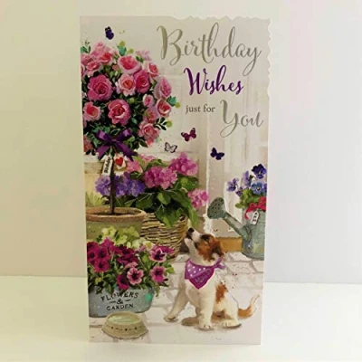 Image of Jonny Javelin Birthday Wishes Just for You Card Puppy Neckerchief Flowers