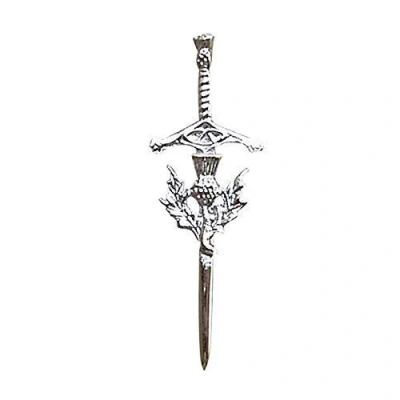 Image of Tartancity Thistle Badge Kilt Pin Chrome Finish 4&quot;/ Scottish Highland Men Pins Silver