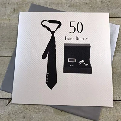 Image of White Cotton Cards Large Handmade Men&#039;s 50th Happy Birthday Card
