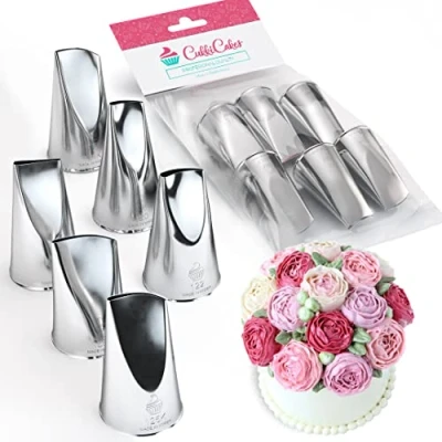 Image of CukkiCakes 6pcs Large Flower Piping Nozzles Set (124, 120, 122, 124k, 125k, 126k) Icing Nozzles, Tips for Decorating Cakes, Cupcakes Compatible with Bags Made in Korea