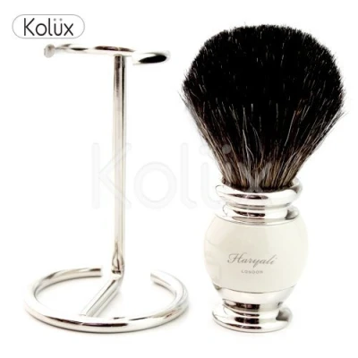 Image of Mens Shaving Pure Black Badger Hair Brush,+ Free Brush Holder