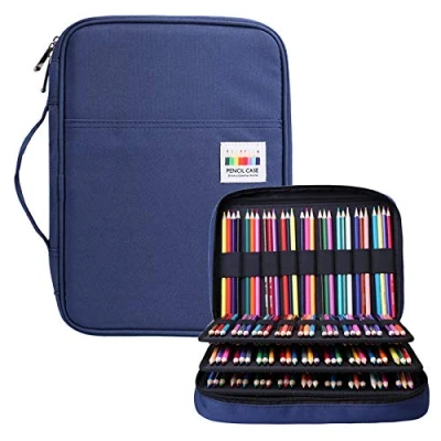 Image of BOMKEE Drawing Pencil Case 220 Slots Colored Pen Organizer Bag Portable Handy Painting Storage Stationery Pouch Waterproof Multilayer Gel Pens Watercolor Pencils Holder for Adults (Blue)