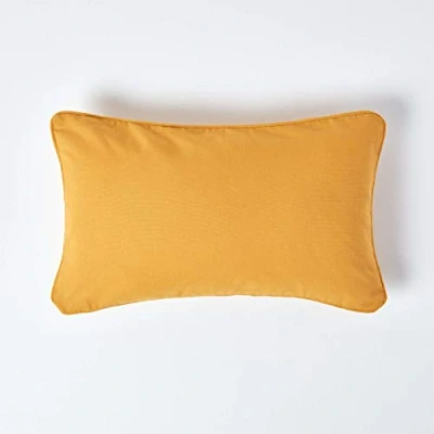 Image of HOMESCAPES 100% Cotton Plain Mustard Yellow Cushion Cover 30 x 50 cm Rectangular 12 20 Inches Sofa Pillow Washable
