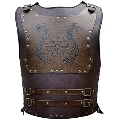 Image of HiiFeuer Viking Warrior PU Leather Chest Armor, Retro Knight Body Medieval Armor for LARP/Cosplay (Dragon)