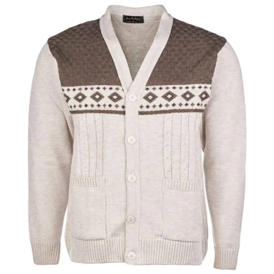 Image of Mens Knitted Long Sleeve Cardigan Classic Style V Neck Full Front Button Closure Sweater, 4XL Beige