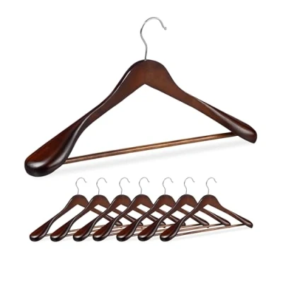 Image of Relaxdays Set of 8 Suit Hanger, 90% wood 10% iron, Brown, 23 x 45 6 cm