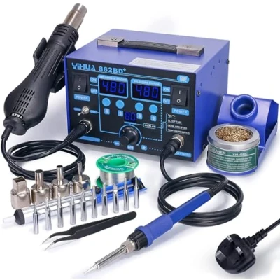 Image of YIHUA 862BD+ SMD Hot Air Rework Station Soldering Iron Station, 2 in 1 with Temperature Stabilization Function and Electronic DIY Projects Repair(UK Plug)