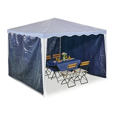 Image of Relaxdays Gazebo Side Panels, 3X Set, 2x3m, Waterproof, Easy Fastener, Roof, Party Tent, Plastic, No Window, Darkblue, 200 x 300 0.1 cm